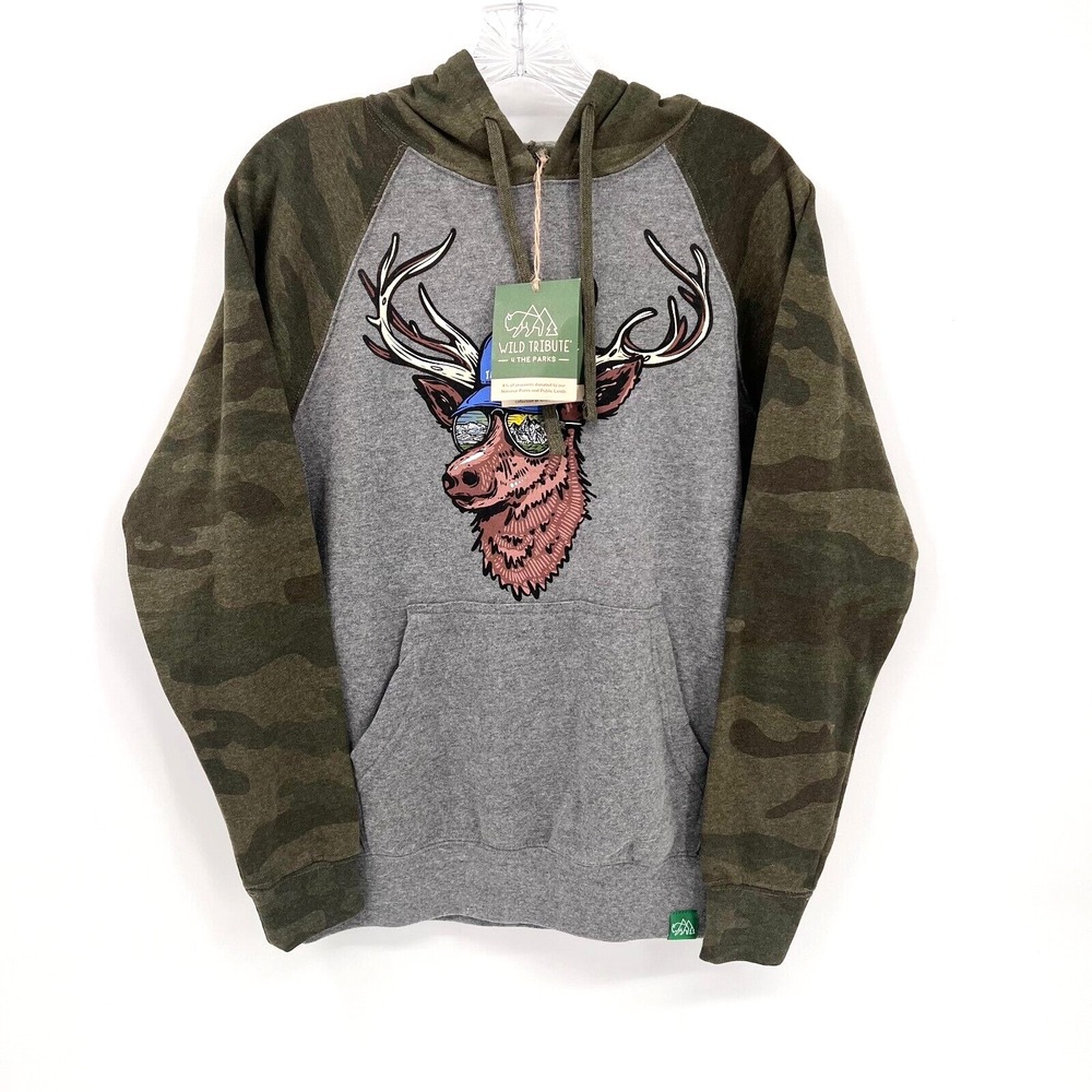 WILD TRIBUTE Adult Sz XS Jackson Hole Miami Vice Elk Camo Hoodie Sweatshirt NWT